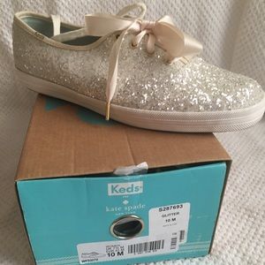 Kate Spade Keds; white glitter; 10